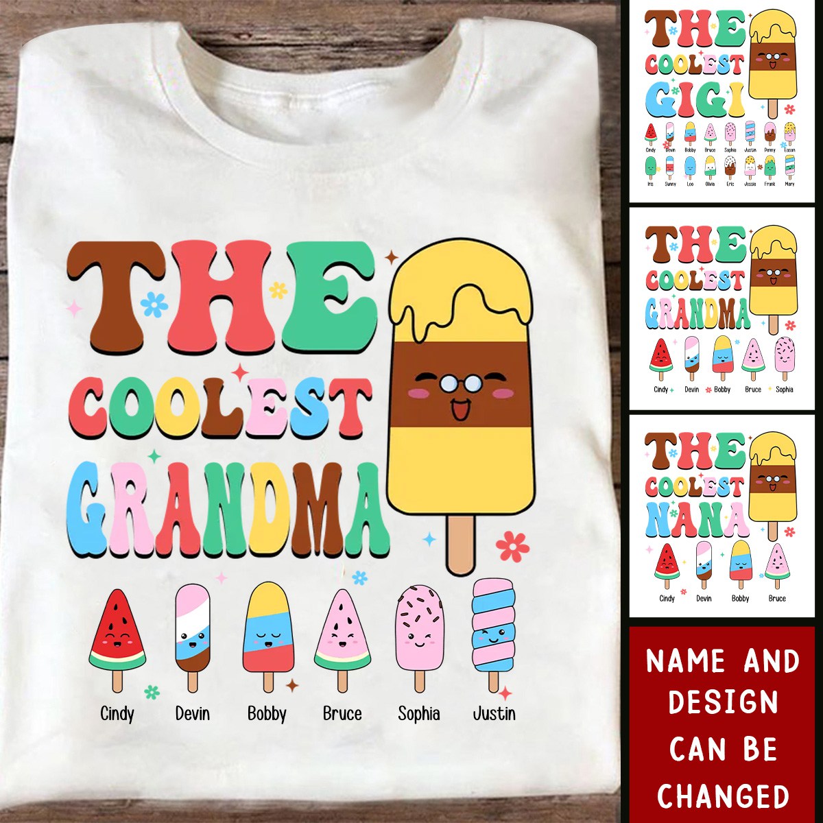 The Coolest Grandma Ice Cream Summer Personalized T-Shirt