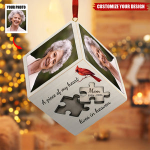 Custom Photo A Piece Of My Heart - Memorial Personalized Wooden Cube Ornament