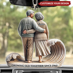 Old Couple Embracing Walking Together On The Beach Personalized Car Ornament