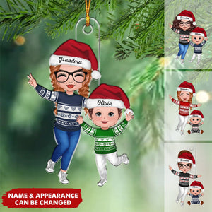 Happy Doll Grandma & Grandkid - Personalized Acrylic Christmas Ornament