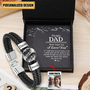 Personalized Photo Bracelet with 2 Names Leather Bracelet Beaded Wrap Bracelets