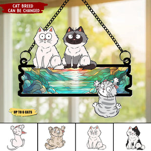 Funny Cats Hanging On Acrylic Sign - Personalized Window Hanging Suncatcher Ornament