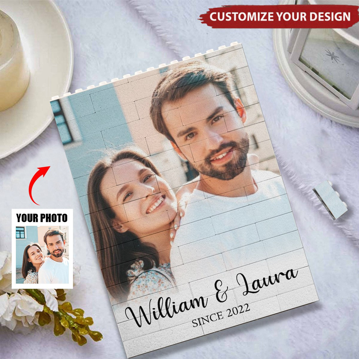 Custom Photo Give Me Your Forever - Couple Personalized Horizontal & Vertical Rectangle Shaped Building Brick Blocks