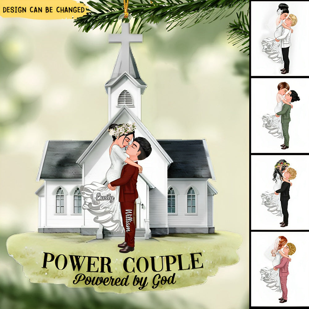 Power Couple Powered By God - Couple Portrait, Firefighter, Nurse, Police Officer, Military, Chef, EMS, Flight, Teacher, Gifts by Occupation - Personalized Ornament
