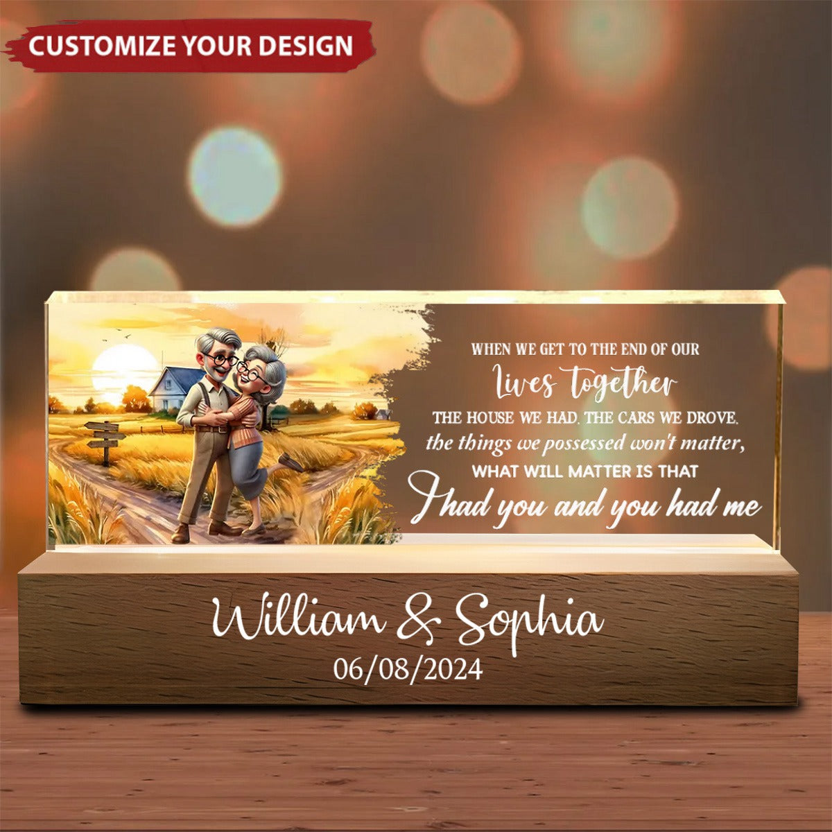 I Had You And You Had Me Happy Old Couple Personalized Acrylic Block LED Night Light