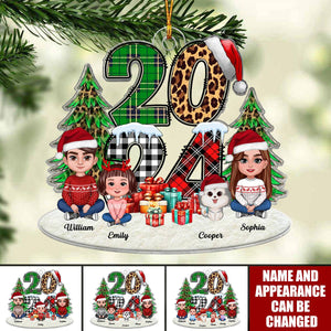 Christmas Family Sitting 2024 Stacked Pattern Personalized Acrylic Ornament