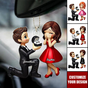 Newly Engaged Gift She Said Yes Personalized Car Ornament