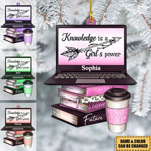 Book Lovers - Knowledge Is Girl Power - Personalized Ornament