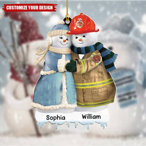 Personalized Firefighter Snowman Couple Ornament - Firefighter Acrylic Ornament