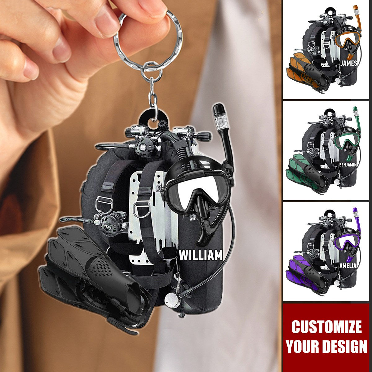 Scuba Diving Gear -Personalized Acrylic Keychain, Gift For Diver