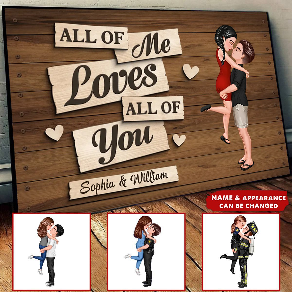 All Of Me Loves All Of You Couple Hugging Kissing Personalized Poster