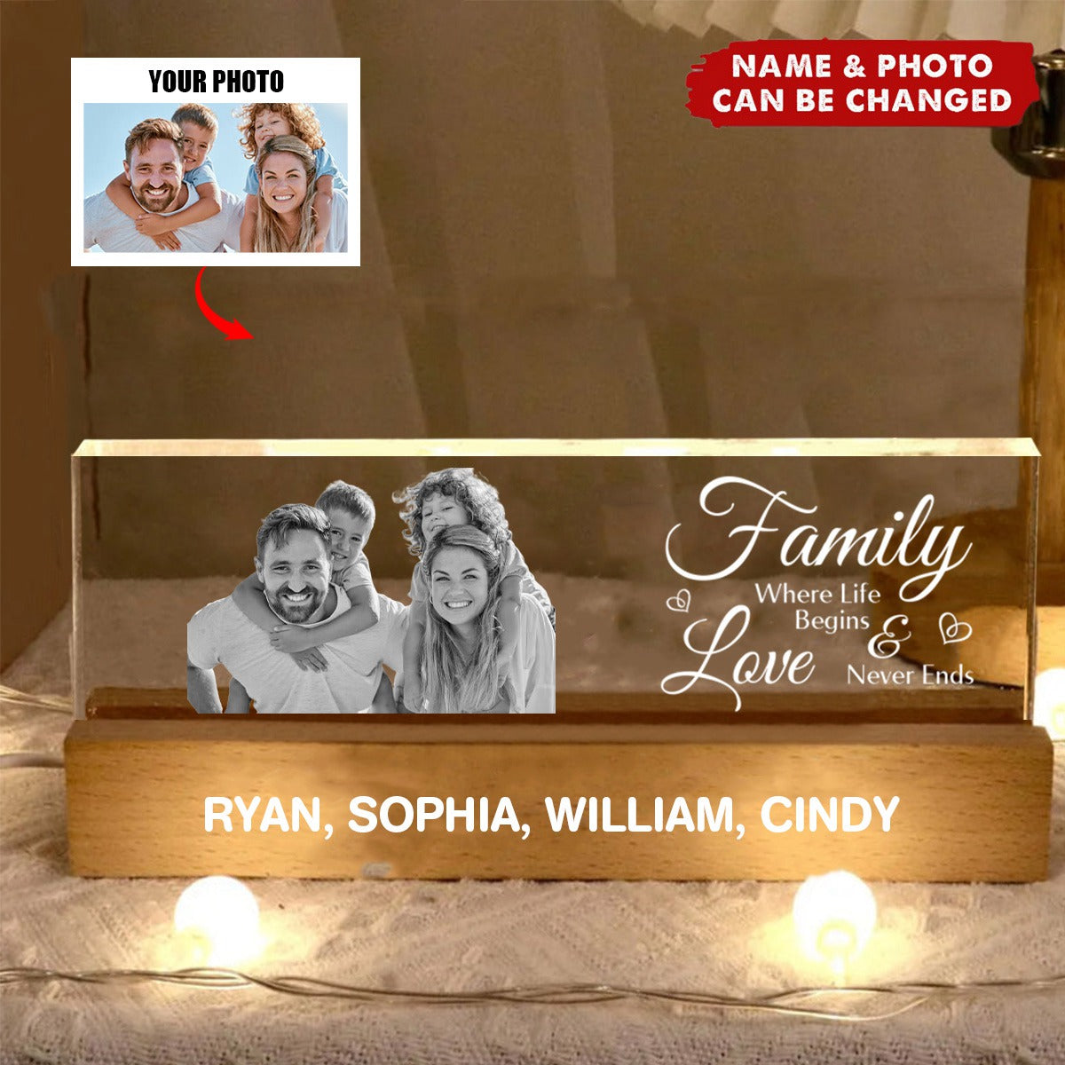 Monochrome Memories in Full Flight - Personalized Acrylic LED Night Light