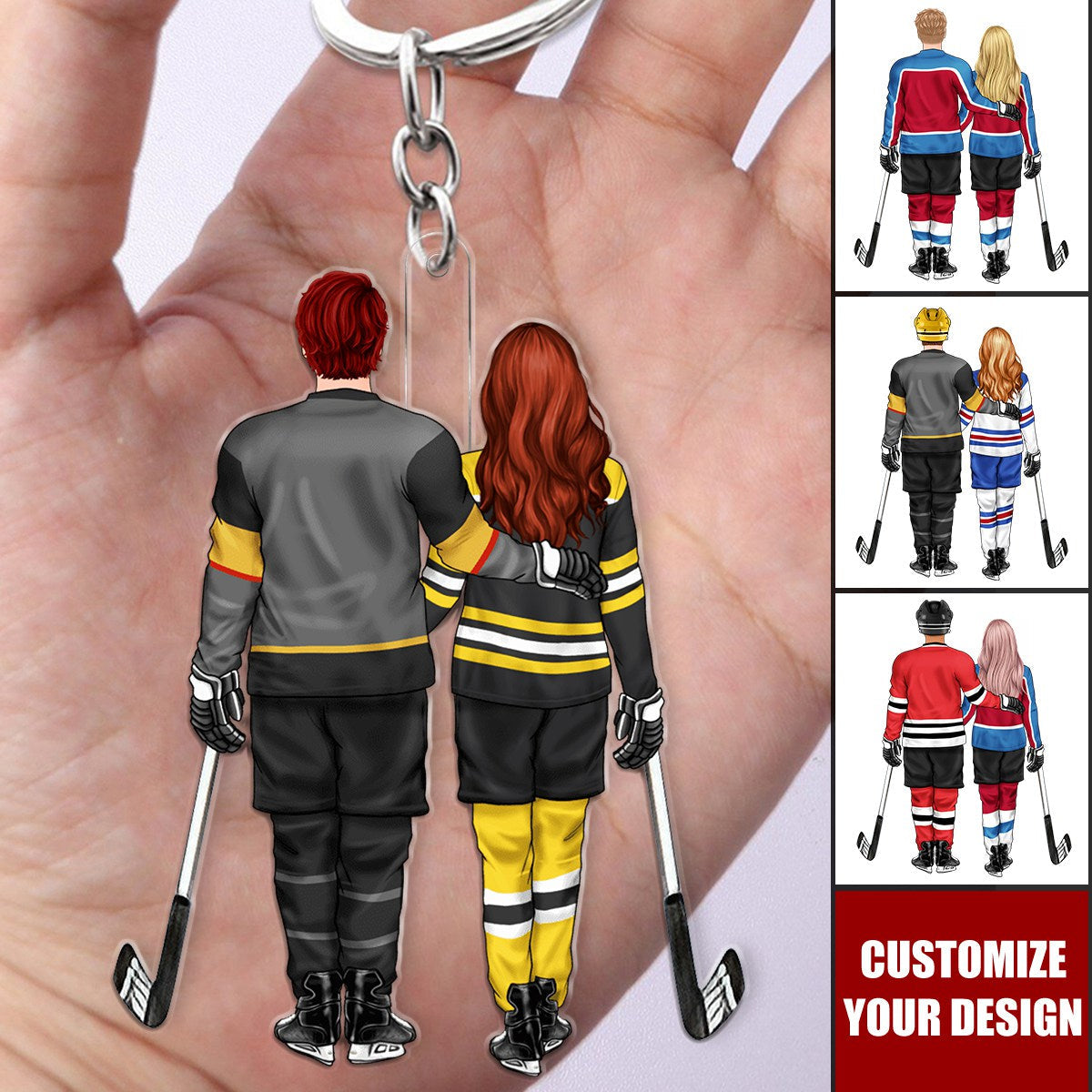 Ice Hockey Couple - Personalized Keychain, Gift for Ice Hockey Lovers