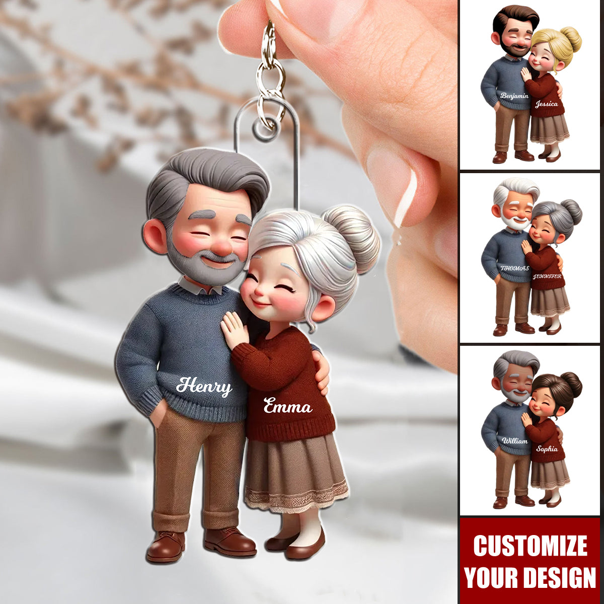 Old Couple Embracing - Personalized Acrylic Keychain