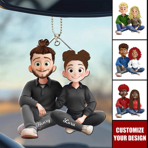 Couple Sitting Cartoon Style Personalized Ornament