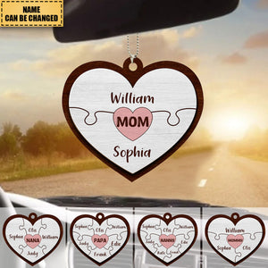 Heart Shaped Pieces Puzzle - Personalized Car Ornament For Mother's Day