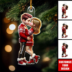 Pretty Couple Kissing - Personalized Acrylic Christmas Ornament, Gift For Him, For Her