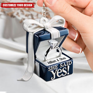 Blue Engagement Ring Box Personalized Acrylic Keychain