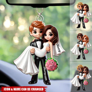 Personalized Mr Mrs First Christmas Married Couple Personalized Acrylic Car Ornament, Gift For Him, Her