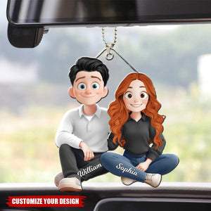 Couple Sitting Cartoon Style Personalized Ornament