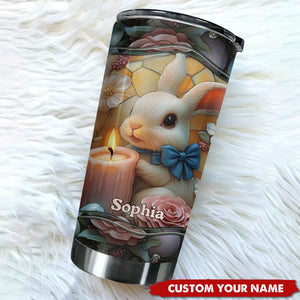 Cute Bunny And Easter Eggs In Pastel Tone Personalized Name Tumbler