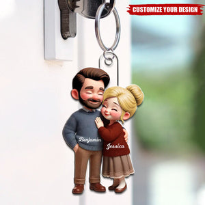 Old Couple Embracing - Personalized Acrylic Keychain