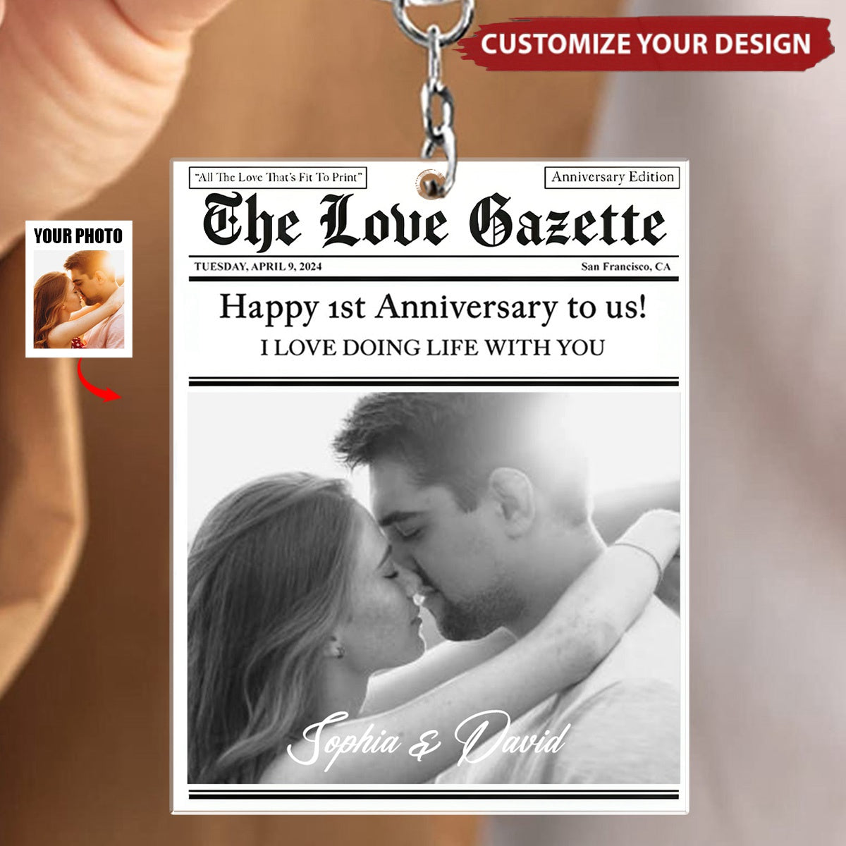 Custom Photo Couple Anniversary Newspaper - Personalized Keychain