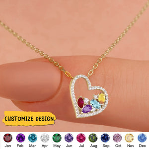 Heart Birthstone Necklace - Multi-Gemstone Necklace Personalized Gift