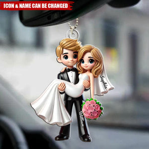 Personalized Mr Mrs First Christmas Married Couple Personalized Acrylic Car Ornament, Gift For Him, Her