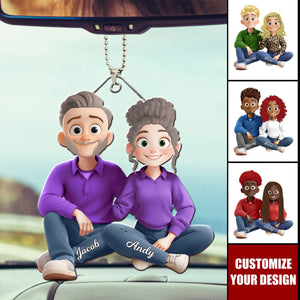 Couple Sitting Cartoon Style Personalized Ornament