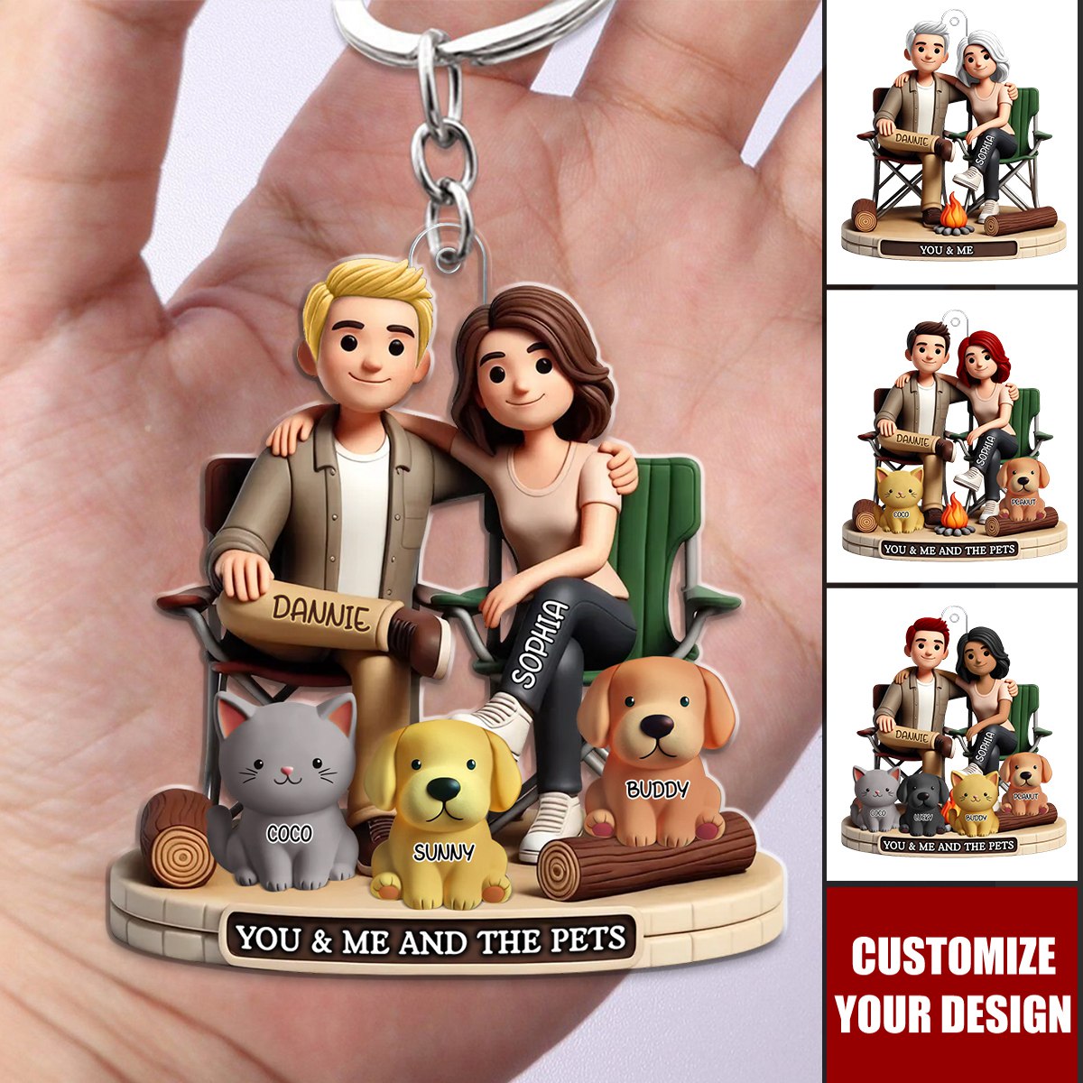 Camping Couple You Me And The Dog Cats - Personalized Acrylic Keychain