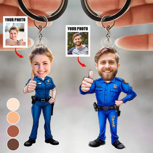 Prison Guard Cartoon Portrait - Personalized Photo Keychain - Gift for Prison Guard