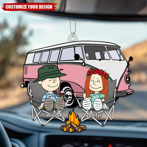 Happy Camping Couple - Personalized Acrylic Car Ornament