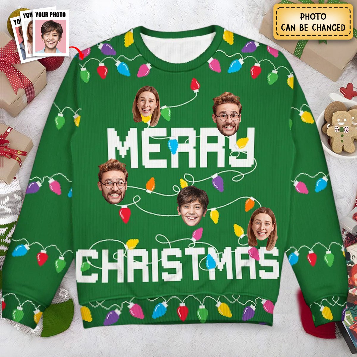 Christmas Custom Photo Family Christmas Tree - Personalized Unisex Ugly Sweater