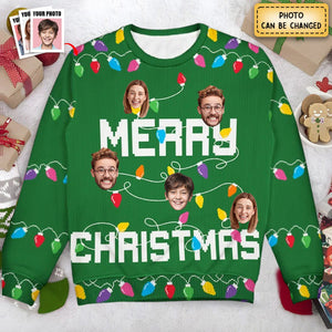 Christmas Custom Photo Family Christmas Tree - Personalized Unisex Ugly Sweater