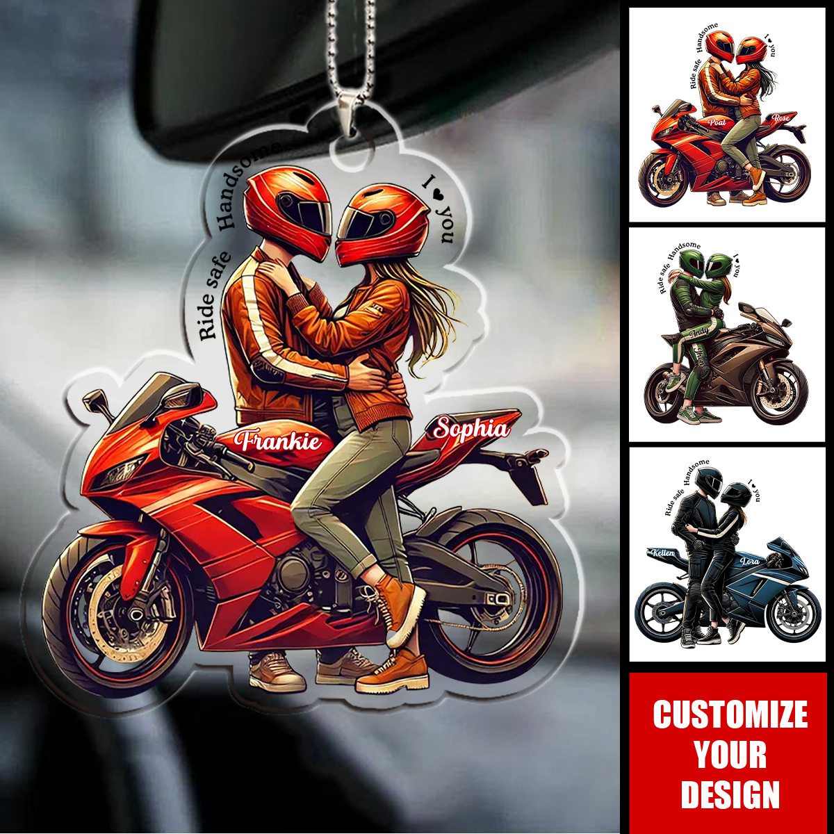 Ride Safe Handsome I Love You Personalized Acrylic Ornament, Gift For For Biker Couple