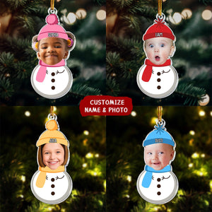 Christmas Snowman With Kids - Personalized Acrylic Photo Ornament