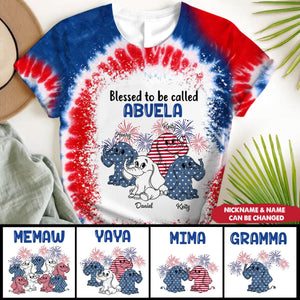 USA July 4th Grandma Mom Elephant Personalized Nickname Names Independence Day Gift 3D T-shirt