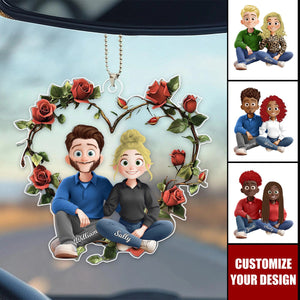 Rose Couple Sitting Cartoon Style Personalized Ornament