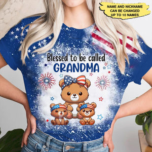 Custom 4th Of July Grandma Mom Bear Personalized T-Shirt