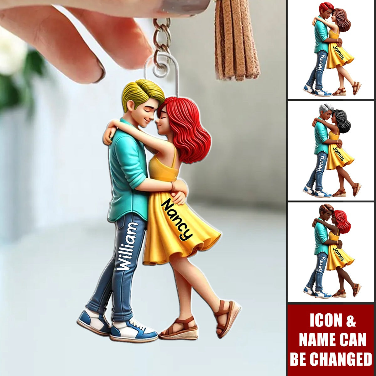 Couple Hugging Personalized Acrylic Keychain - Heartfelt Gift For Couple, Boyfriend, Girlfriend, Husband, Wife