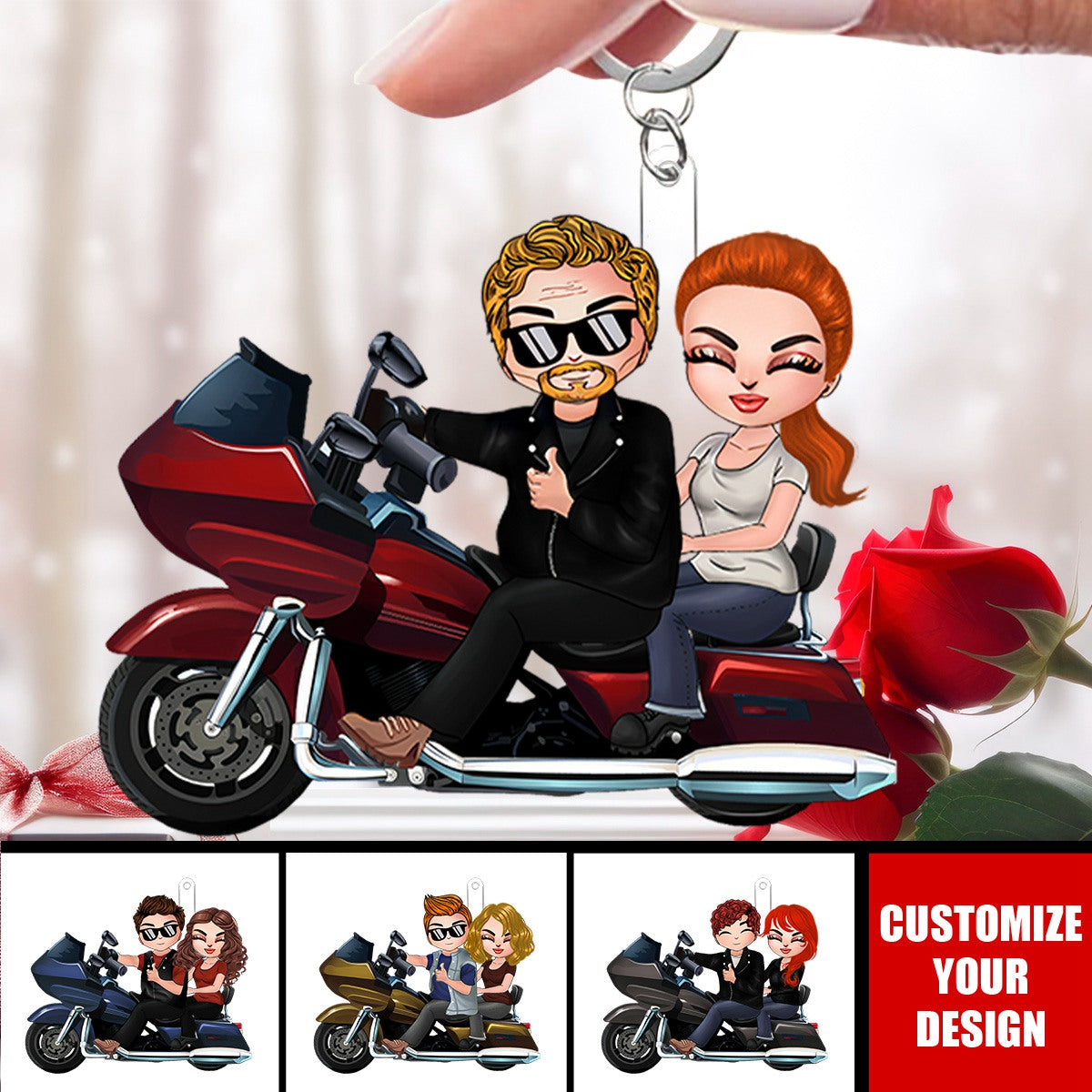 Biker Couple - Personalized Couples Keychain - Valentine's Day Gift