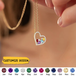 Heart Birthstone Necklace - Multi-Gemstone Necklace Personalized Gift