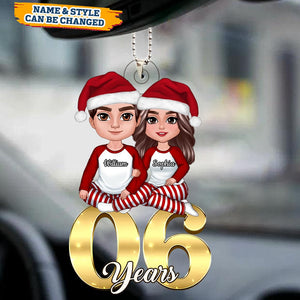 Couple Anniversary Sitting On Number Personalized Car Ornament