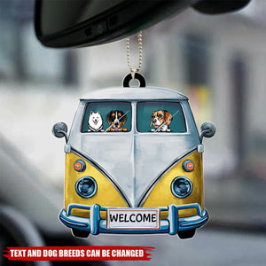 Personalized Colorful Camper Van Dog Camping Acrylic Ornament