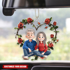 Rose Couple Sitting Cartoon Style Personalized Ornament