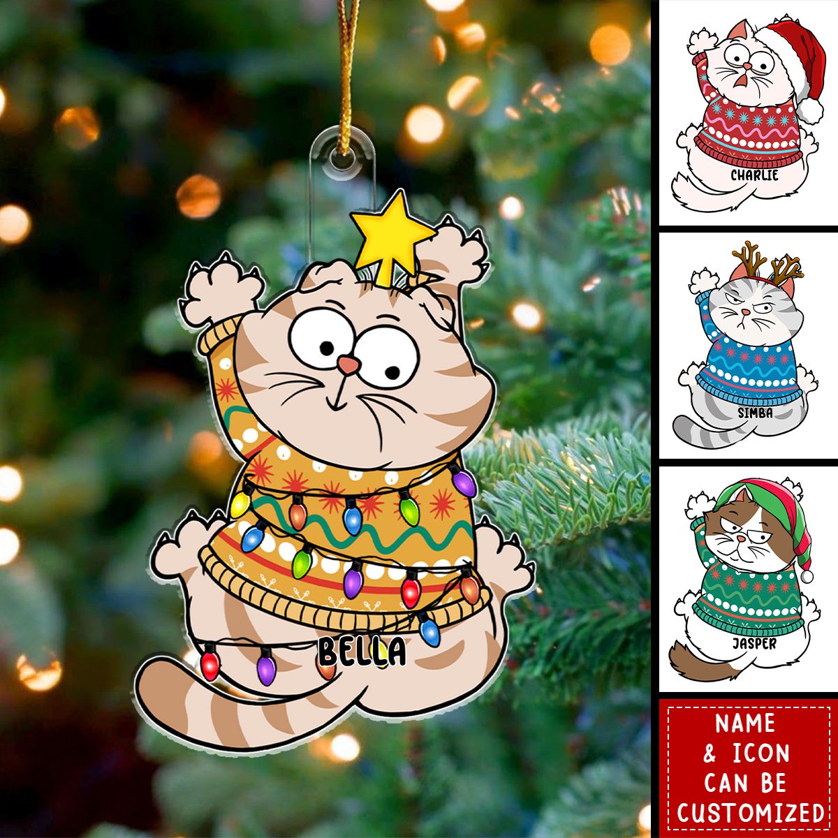 Scratching Cat Christmas - Personalized Acrylic Ornament