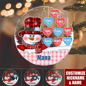 Grandma Mom Snowman Personalized Acrylic Circle Ornament - Christmas Gift