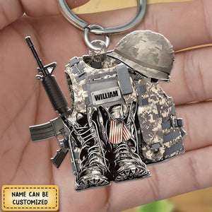 Military Uniform Boots And Hat Personalized Acrylic Keychain