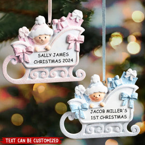 Cute Baby Sleigh Personalized Handwritten Poly Resin Ornament